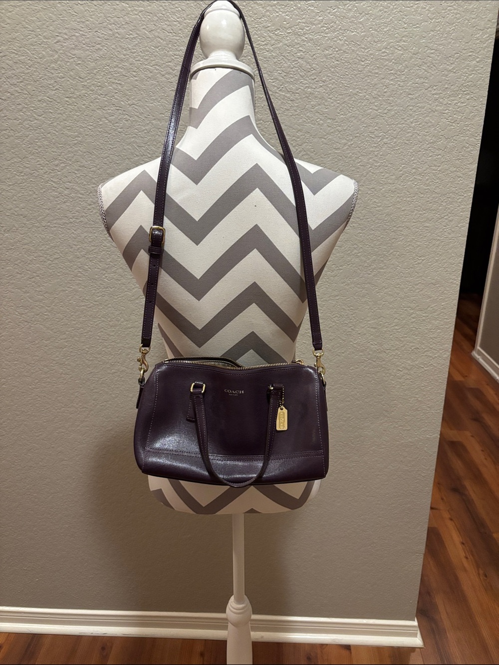 Coach Plum Leather Satchel with Gold-Tone Hardware